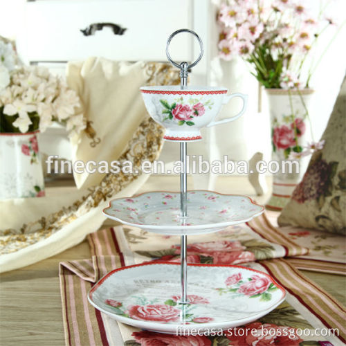 Elegant Style Fine White Porcelain 3-Layer Cake Stand with Square Gift Box